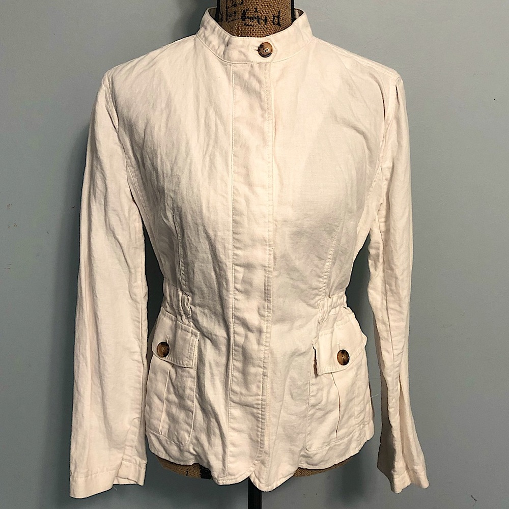 EUC! Talbots White Linen Jacket Size Large Petite